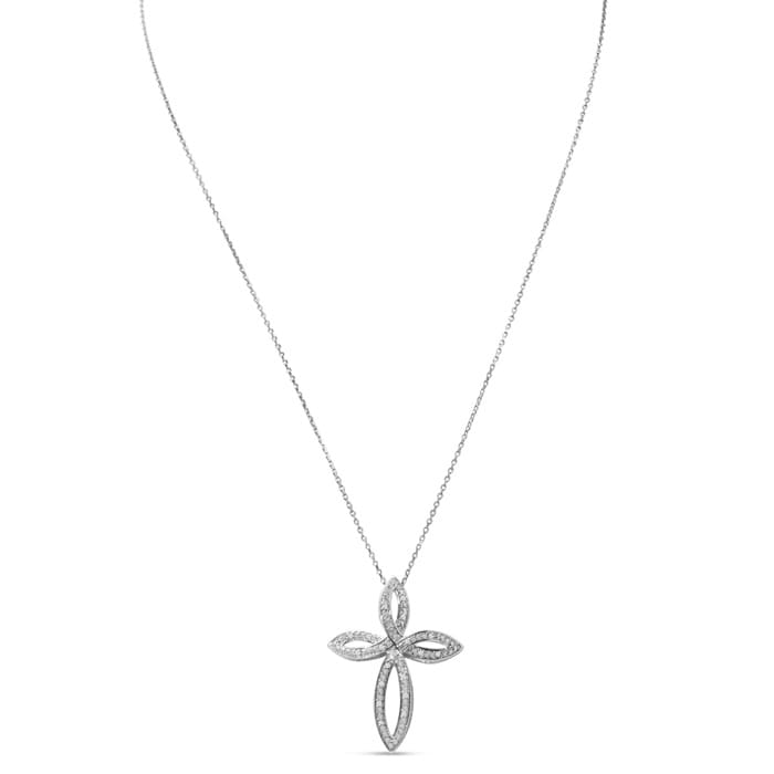 1/10 Carat Large Womens Diamond Cross Necklace In Sterling Silver, 18 Inches