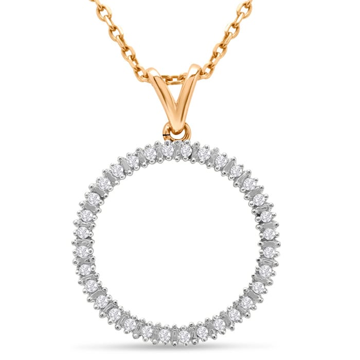 1/10 Carat Diamond Circle Necklace In 14K Rose Gold Over Sterling Silver, 18 Inches