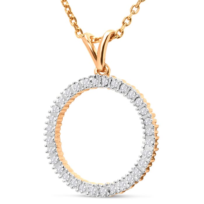 1/10 Carat Diamond Circle Necklace In 14K Rose Gold Over Sterling Silver, 18 Inches