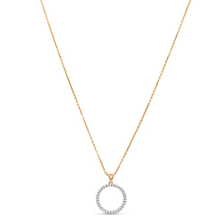 1/10 Carat Diamond Circle Necklace In 14K Rose Gold Over Sterling Silver, 18 Inches