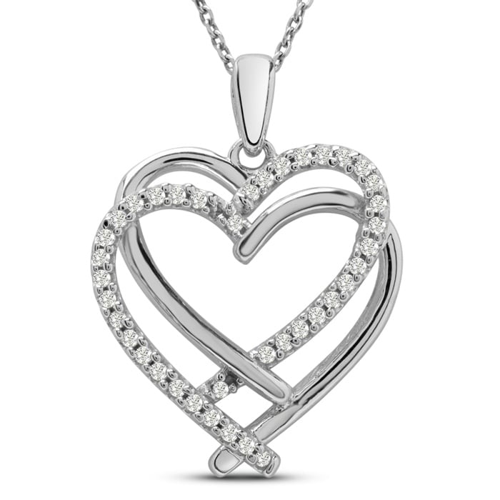 1/4 Carat Double Heart Diamond Necklace In Sterling Silver, 18 Inches