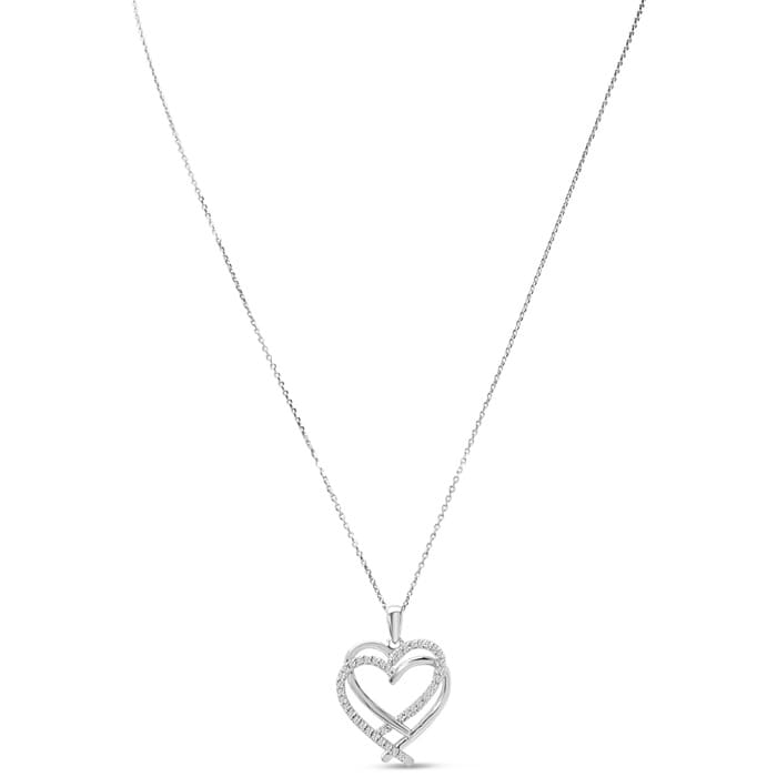 1/4 Carat Double Heart Diamond Necklace In Sterling Silver, 18 Inches