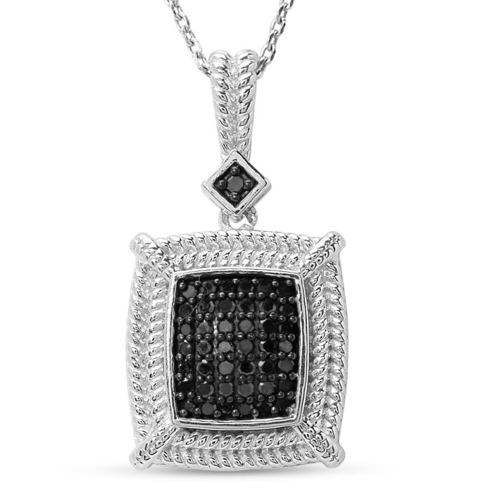 1/4 Carat Black Diamond Pave Necklace In Sterling Silver, 18 Inches