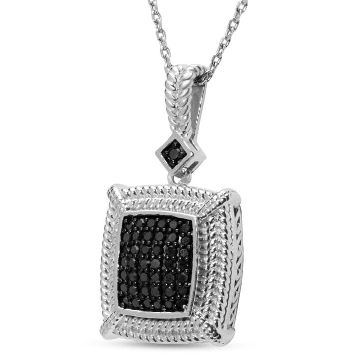 1/4 Carat Black Diamond Pave Necklace In Sterling Silver, 18 Inches