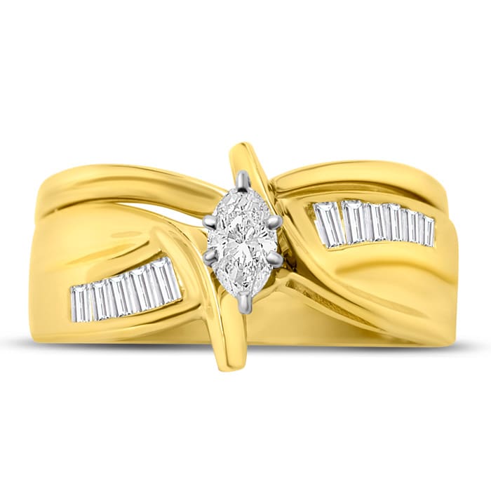 Estate Jewelry 1/3 Carat Marquise and Baguette Natural Diamond Bridal Set, Size 6.5