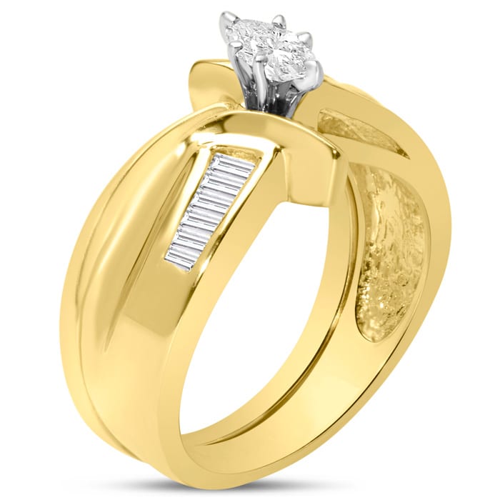 Estate Jewelry 1/3 Carat Marquise and Baguette Natural Diamond Bridal Set, Size 6.5