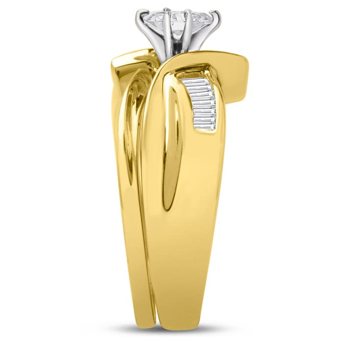 Estate Jewelry 1/3 Carat Marquise and Baguette Natural Diamond Bridal Set, Size 6.5