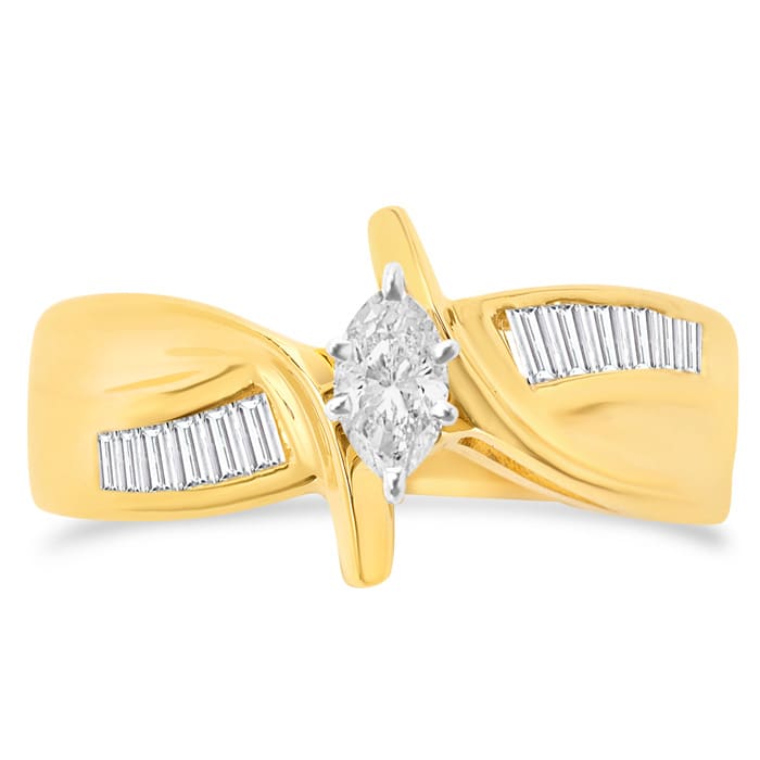 Estate Jewelry 1/3 Carat Marquise and Baguette Natural Diamond Engagement Ring, Size 6.5