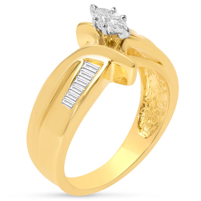 Estate Jewelry 1/3 Carat Marquise and Baguette Natural Diamond Engagement Ring, Size 6.5