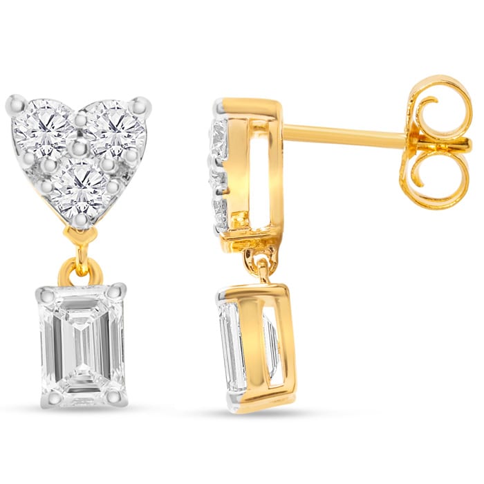 1 1/4 Carat Heart Shape Fancy Lab Grown Diamond Earrings In 14K Yellow Gold Over Sterling Silver