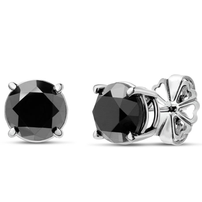 4 Carat Black Diamond Stud Earrings In Sterling Silver