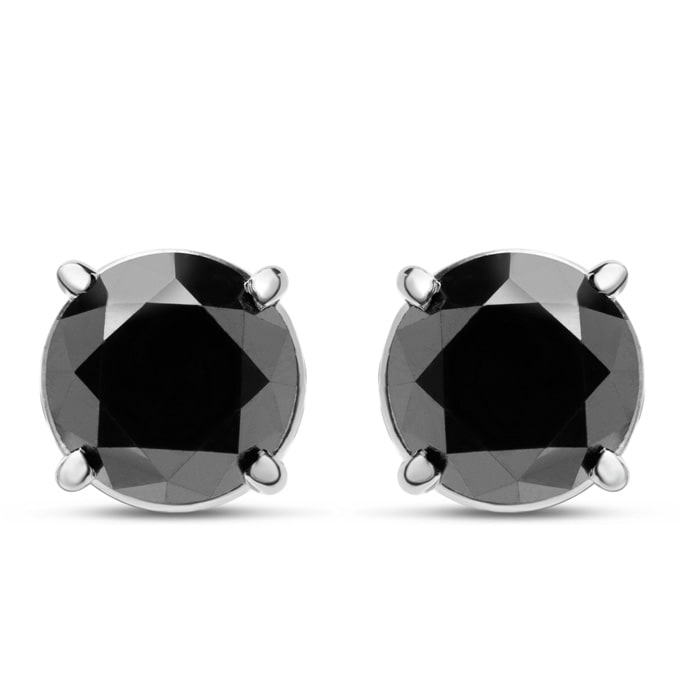 4 Carat Black Diamond Stud Earrings In Sterling Silver