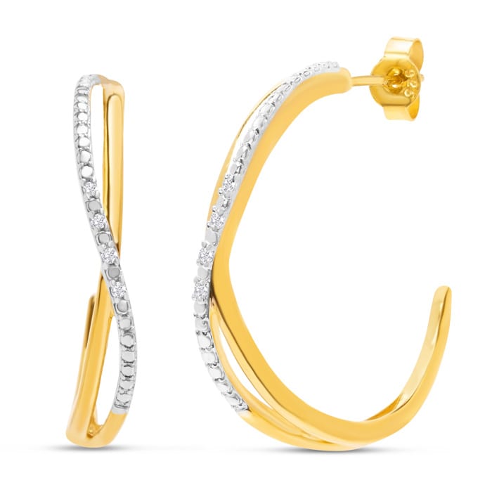 0.07 Carat Large Diamond Hoop Earrings In 14K Yellow Gold Over Sterling Silver, 1 Inch
