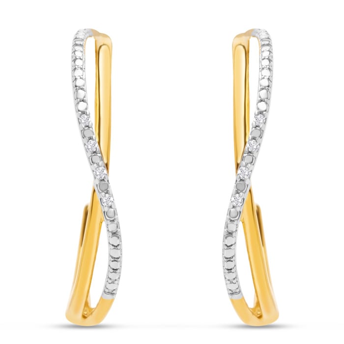 0.07 Carat Large Diamond Hoop Earrings In 14K Yellow Gold Over Sterling Silver, 1 Inch
