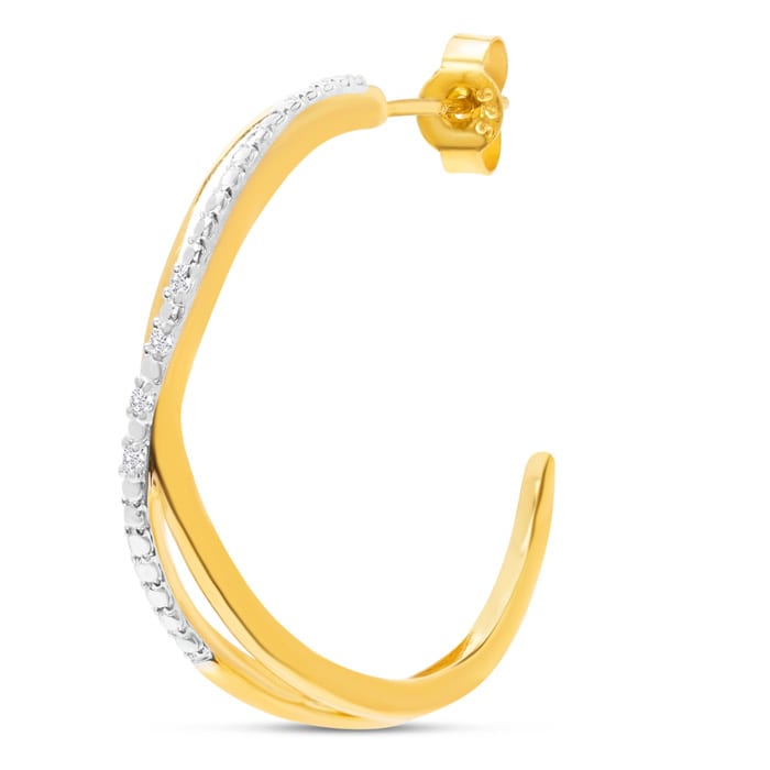 0.07 Carat Large Diamond Hoop Earrings In 14K Yellow Gold Over Sterling Silver, 1 Inch