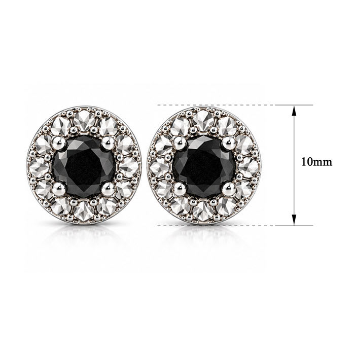 1/4 Carat Black Diamond Halo Stud Earrings In Sterling Silver
