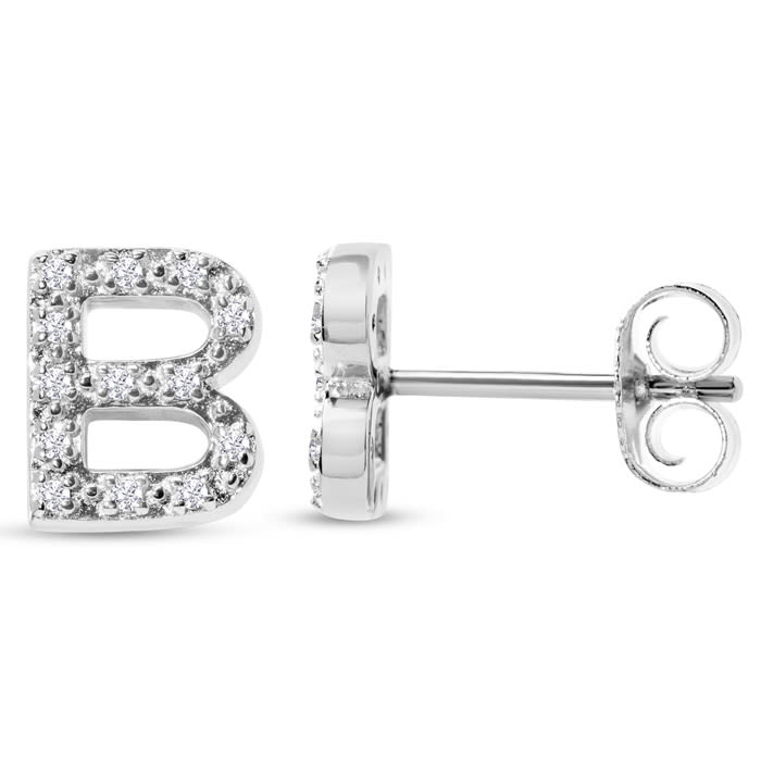 Sterling Silver Letter B Initial Earrings With Diamonds – Personalized Initial Jewelry