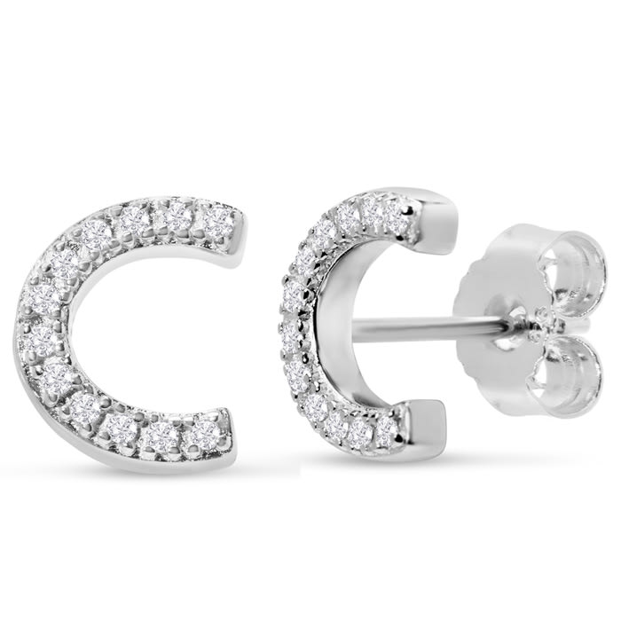 Sterling Silver Letter C Initial Earrings With Diamonds – Personalized Initial Jewelry
