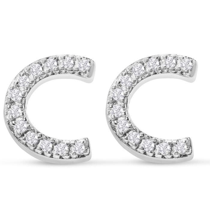 Sterling Silver Letter C Initial Earrings With Diamonds – Personalized Initial Jewelry