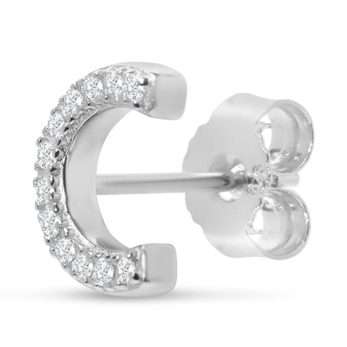 Sterling Silver Letter C Initial Earrings With Diamonds – Personalized Initial Jewelry