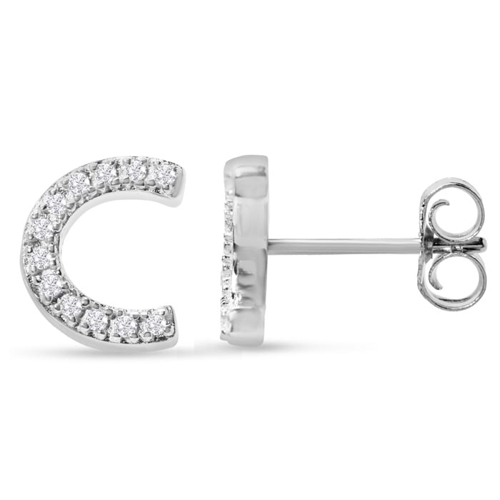 Sterling Silver Letter C Initial Earrings With Diamonds – Personalized Initial Jewelry