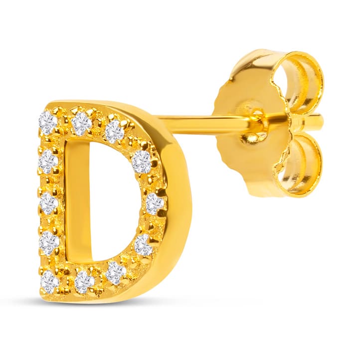 14K Yellow Gold Over Sterling Silver Letter D Initial Earrings With Diamonds – Personalized Initial Jewelry
