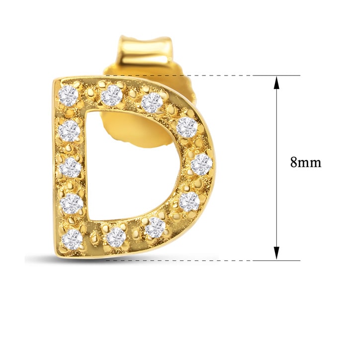 14K Yellow Gold Over Sterling Silver Letter D Initial Earrings With Diamonds – Personalized Initial Jewelry
