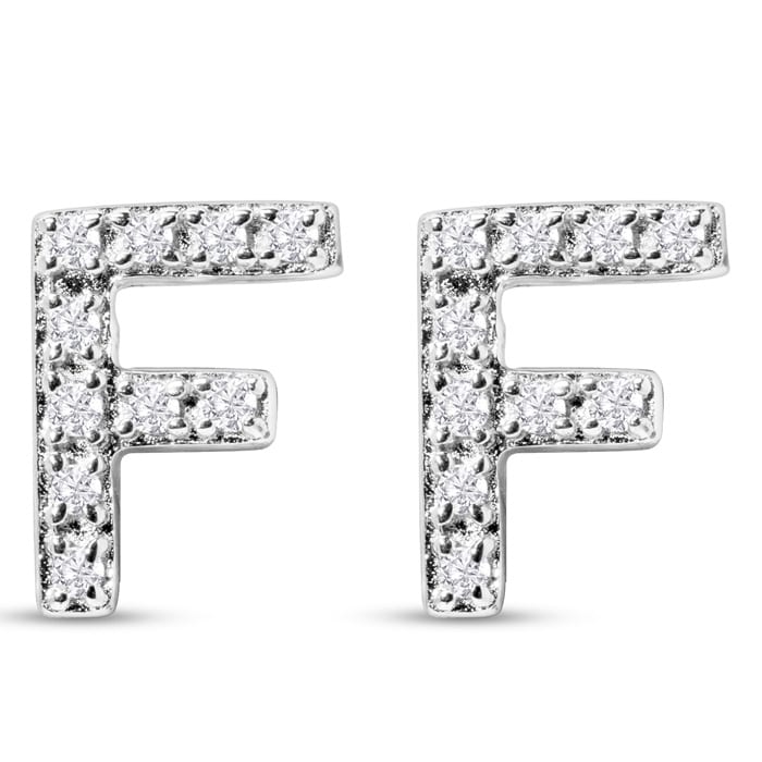 Sterling Silver Letter F Initial Earrings With Diamonds – Personalized Initial Jewelry