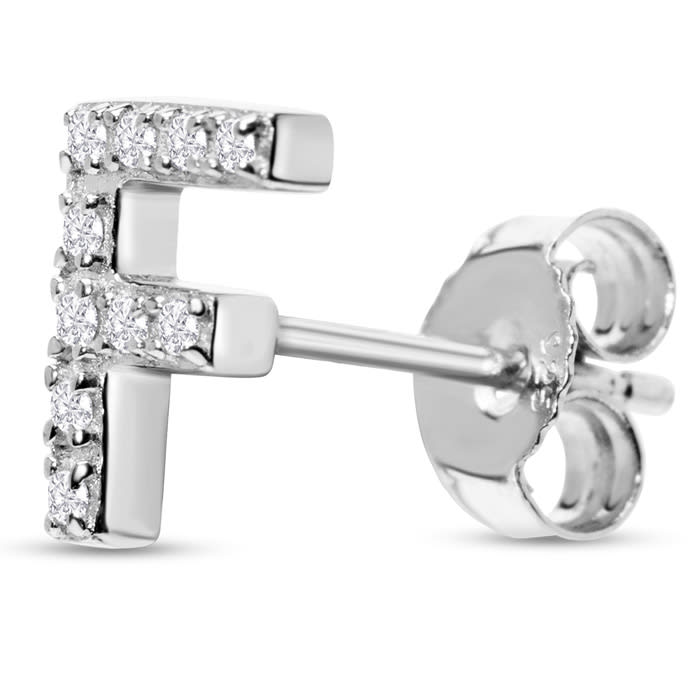Sterling Silver Letter F Initial Earrings With Diamonds – Personalized Initial Jewelry