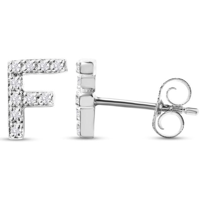 Sterling Silver Letter F Initial Earrings With Diamonds – Personalized Initial Jewelry