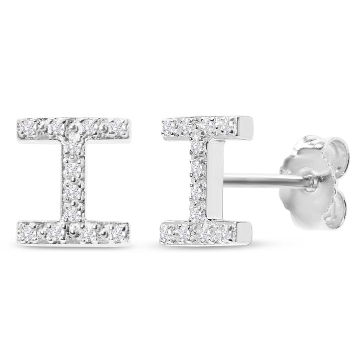 Sterling Silver Letter I Initial Earrings With Diamonds – Personalized Initial Jewelry