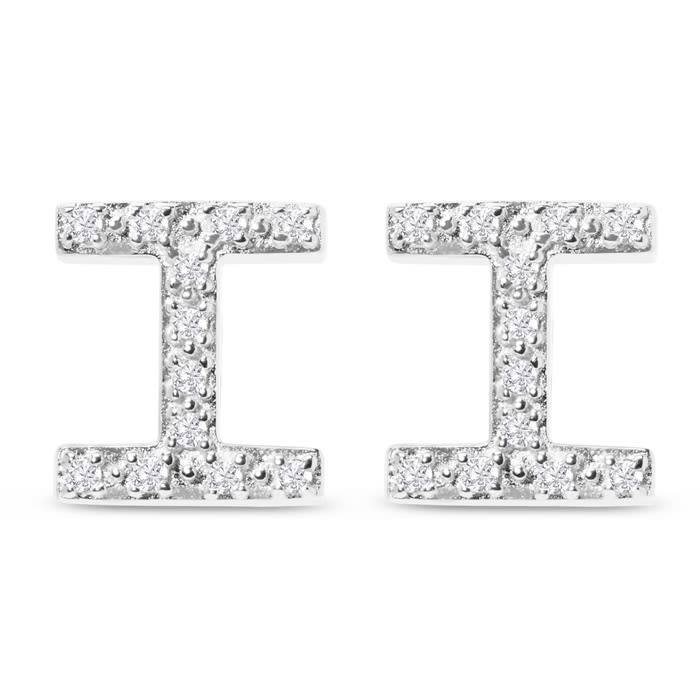 Sterling Silver Letter I Initial Earrings With Diamonds – Personalized Initial Jewelry
