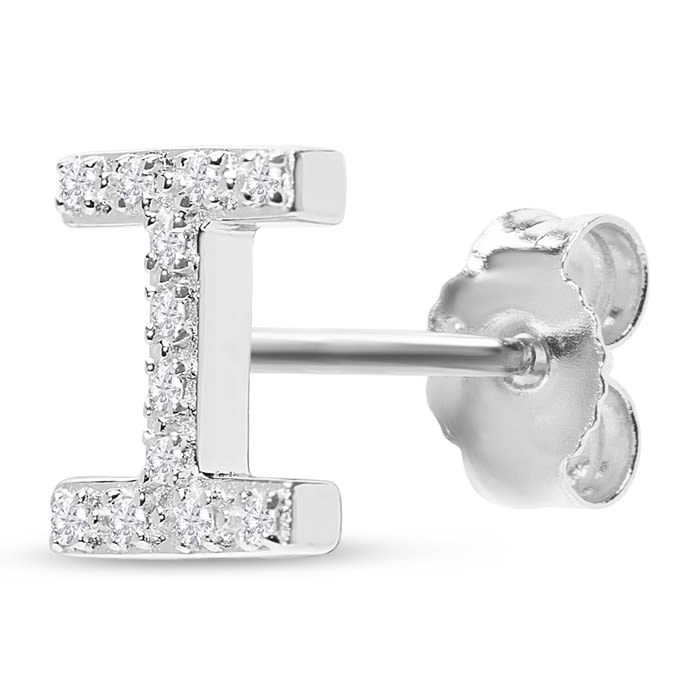 Sterling Silver Letter I Initial Earrings With Diamonds – Personalized Initial Jewelry