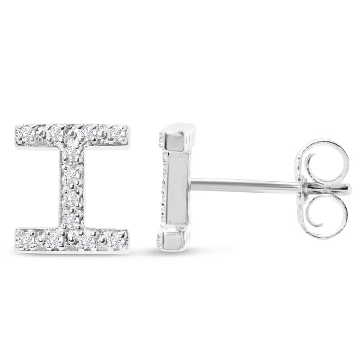 Sterling Silver Letter I Initial Earrings With Diamonds – Personalized Initial Jewelry