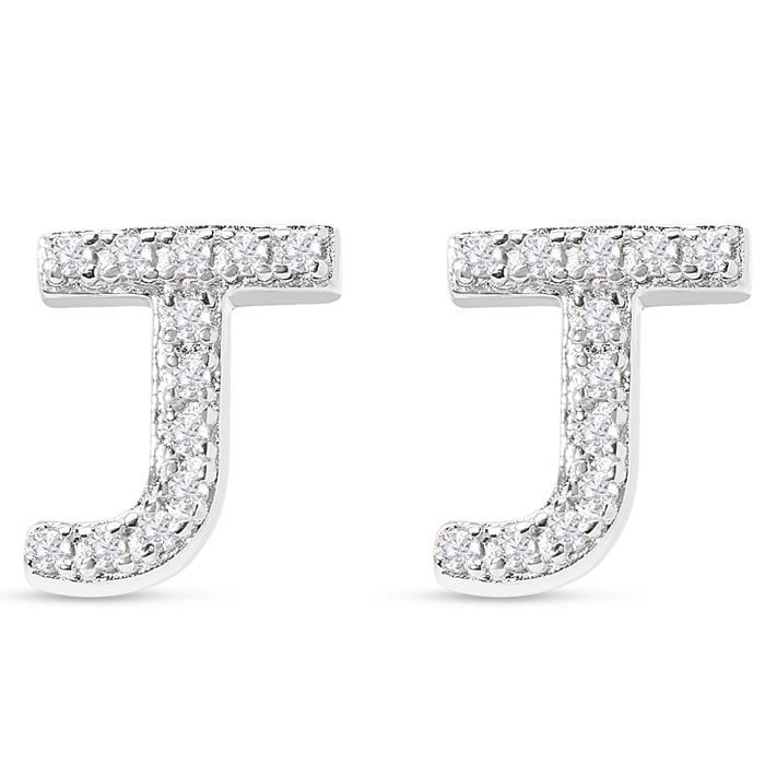 Sterling Silver Letter J Initial Earrings With Diamonds – Personalized Initial Jewelry