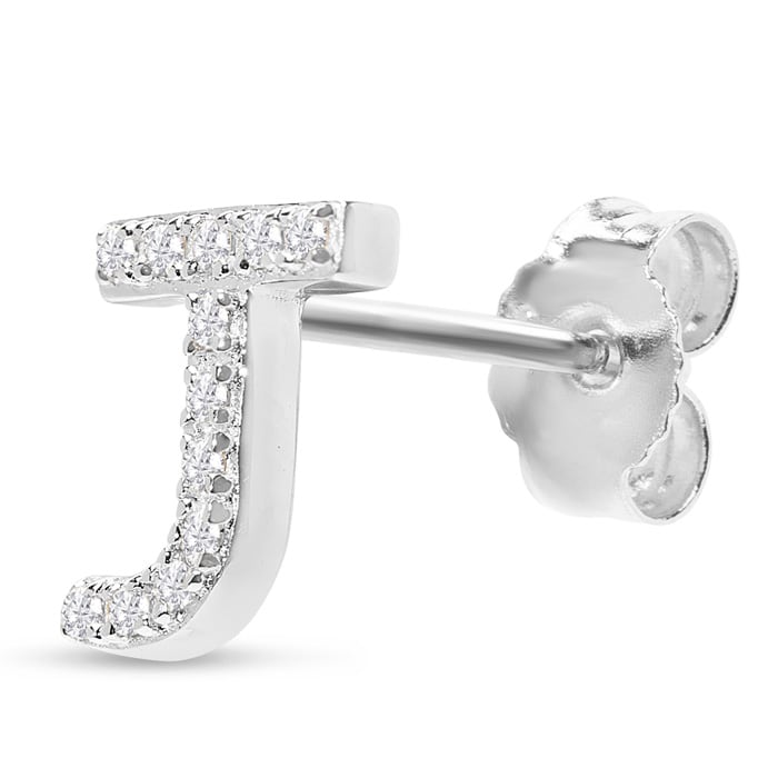 Sterling Silver Letter J Initial Earrings With Diamonds – Personalized Initial Jewelry
