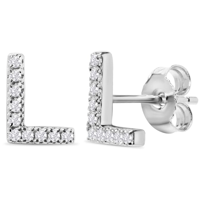Sterling Silver Letter L Initial Earrings With Diamonds – Personalized Initial Jewelry