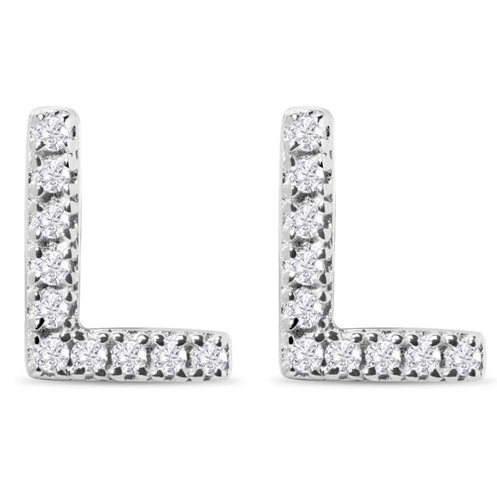 Sterling Silver Letter L Initial Earrings With Diamonds – Personalized Initial Jewelry