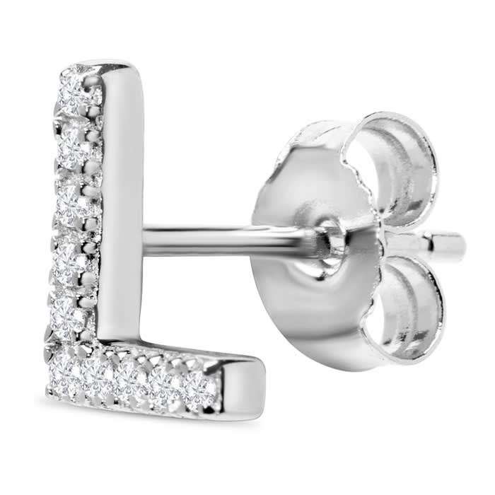 Sterling Silver Letter L Initial Earrings With Diamonds – Personalized Initial Jewelry