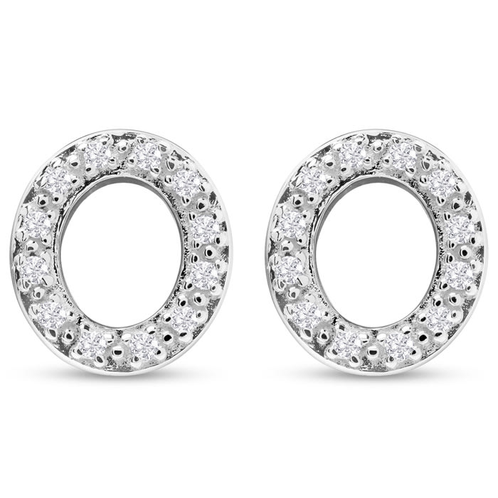 Sterling Silver Letter O Initial Earrings With Diamonds – Personalized Initial Jewelry