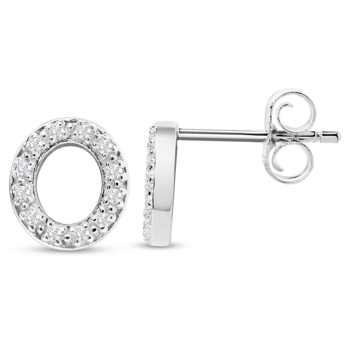 Sterling Silver Letter O Initial Earrings With Diamonds – Personalized Initial Jewelry