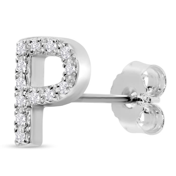 Sterling Silver Letter P Initial Earrings With Diamonds – Personalized Initial Jewelry