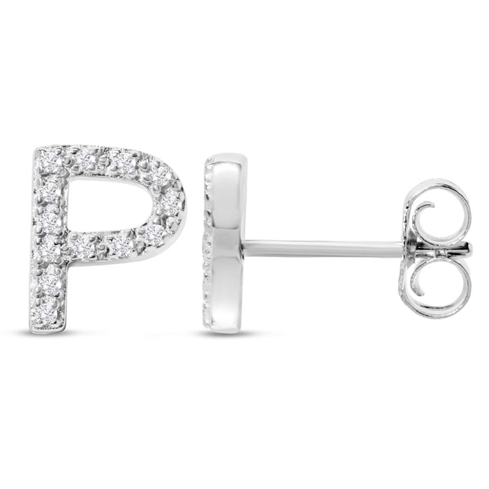 Sterling Silver Letter P Initial Earrings With Diamonds – Personalized Initial Jewelry