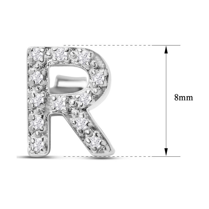 Sterling Silver Letter R Initial Earrings With Diamonds – Personalized Initial Jewelry