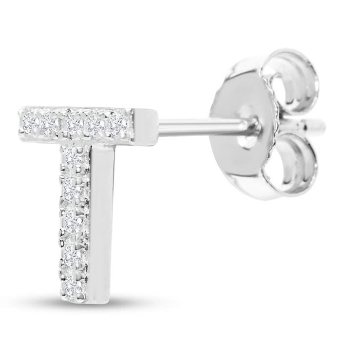 Sterling Silver Letter T Initial Earrings With Diamonds – Personalized Initial Jewelry