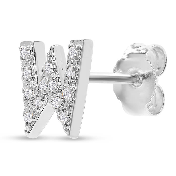 Sterling Silver Letter W Initial Earrings With Diamonds – Personalized Initial Jewelry