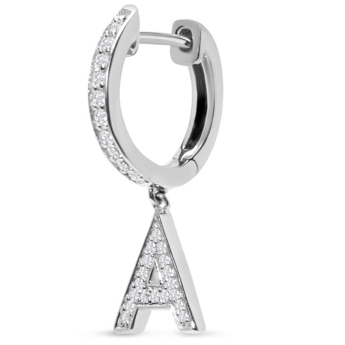 Sterling Silver Letter A Initial Earrings, Diamond Drop Earrings – Personalized Initial Jewelry