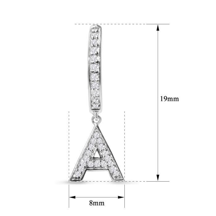 Sterling Silver Letter A Initial Earrings, Diamond Drop Earrings – Personalized Initial Jewelry