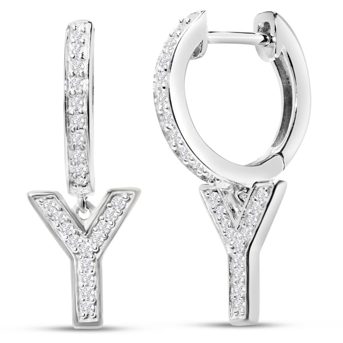 Sterling Silver Letter Y Initial Earrings, Diamond Drop Earrings – Personalized Initial Jewelry