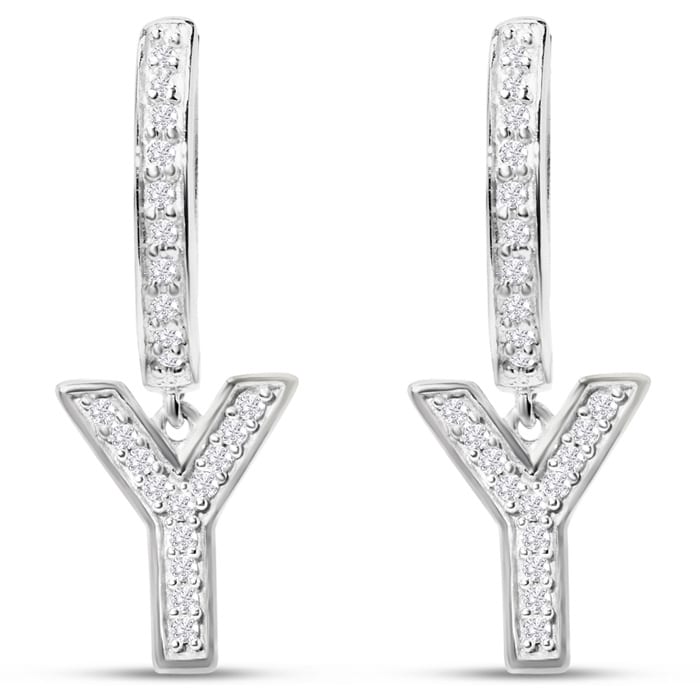 Sterling Silver Letter Y Initial Earrings, Diamond Drop Earrings – Personalized Initial Jewelry